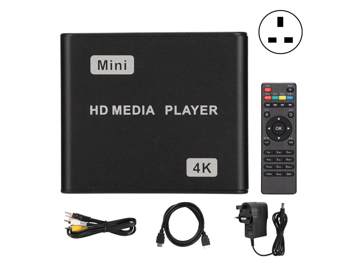 Mini reprodutor de mídia 4K HDMI com controle remoto, LED, 100-240V CHABERLU