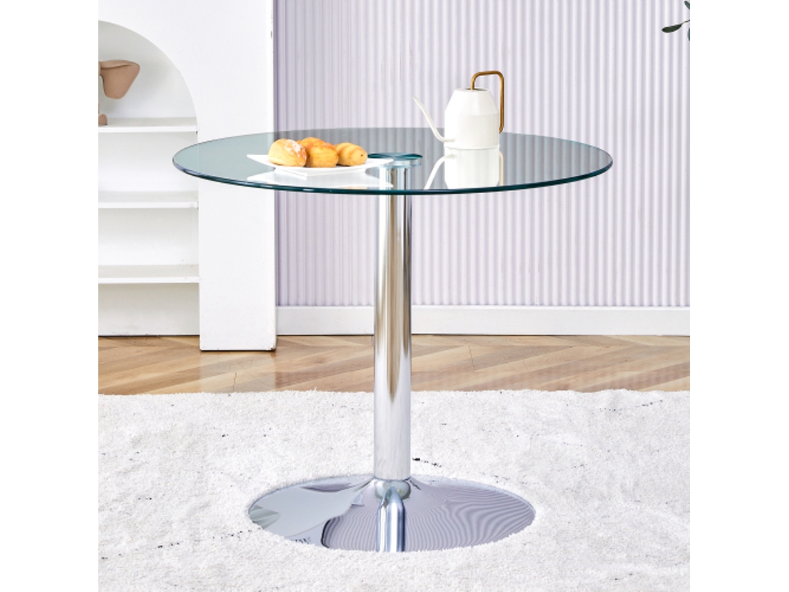 Mesa de centro moderna e minimalista em vidro: 85 cm de diâmetro, 76 cm de altura, design Luxo Leve