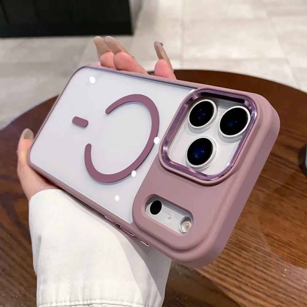 (rosa, Iphone 16e) Caso De Telefone Rígido Transparente Com Proteção Anti-choque De Carregamento Sem Fio De Sucção Magnética