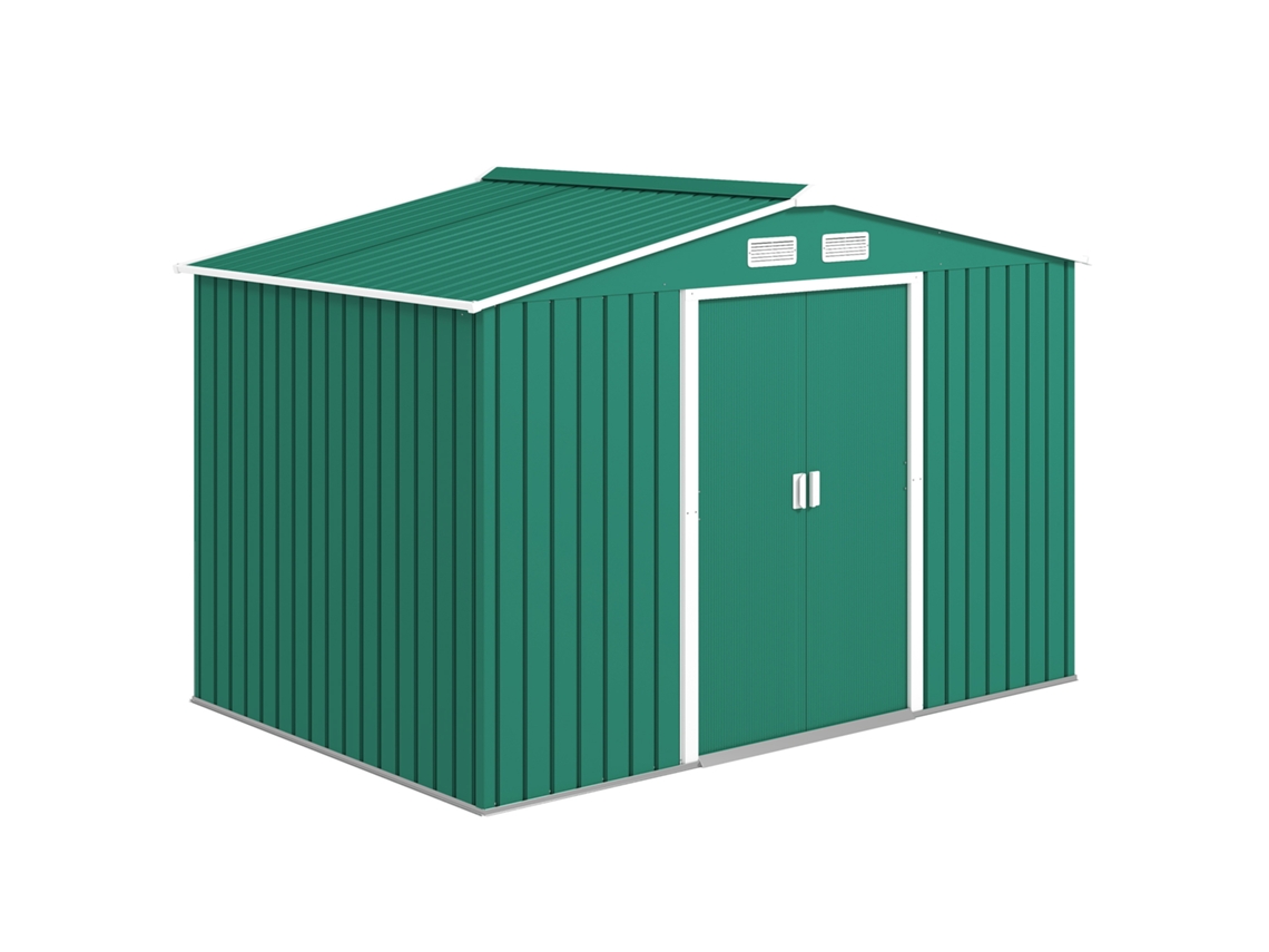 Galpão 4,9m² 277x195x192cm Portas Deslizantes Base Reforçada Verde
