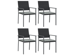 Conjunto de Cadeiras Jardim C/ Almofadões 4 Pcs Vime Pe Preto 54x62,5x89 cm MAISON EXCLUSIVE