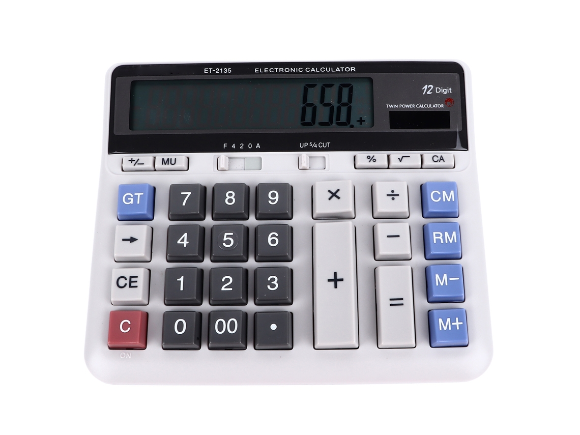 Calculadora Solar com 12 Botões Grandes e Display Claro