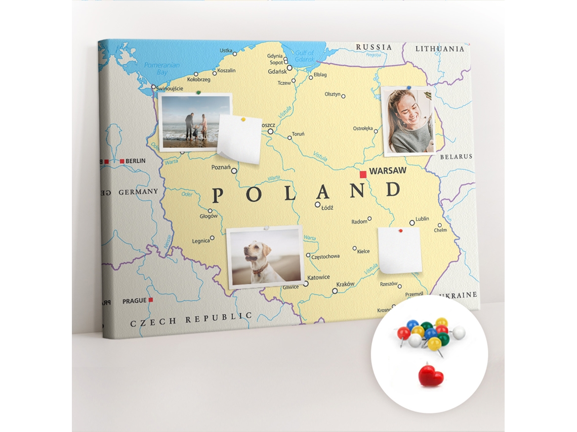 Painel De Cortiça Para Parede Mapa Político Da Polónia Para O Quarto Das Crianças Espelharte (70x100 Cm)