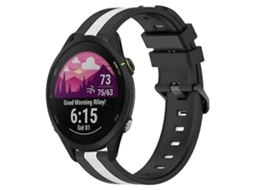 Pulseira De Relógio Lurelia Para Garmin Forerunner 255 22 Mm Vertical Bicolor Silicone Preto Branco