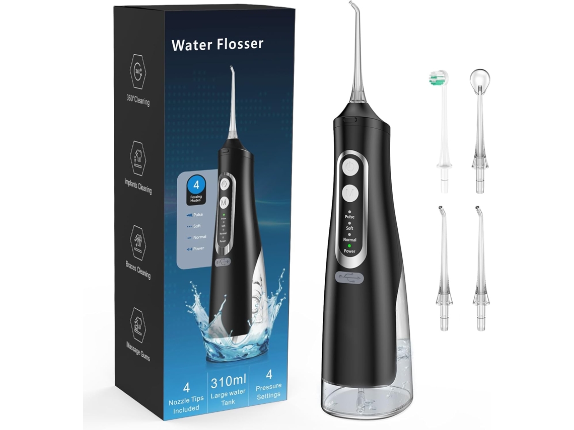 Irrigador Sem Fio Ipx7 310ml com 4 Modos 4 Pontas Espraiamento e Escova Elétrica ZYBLSSBB