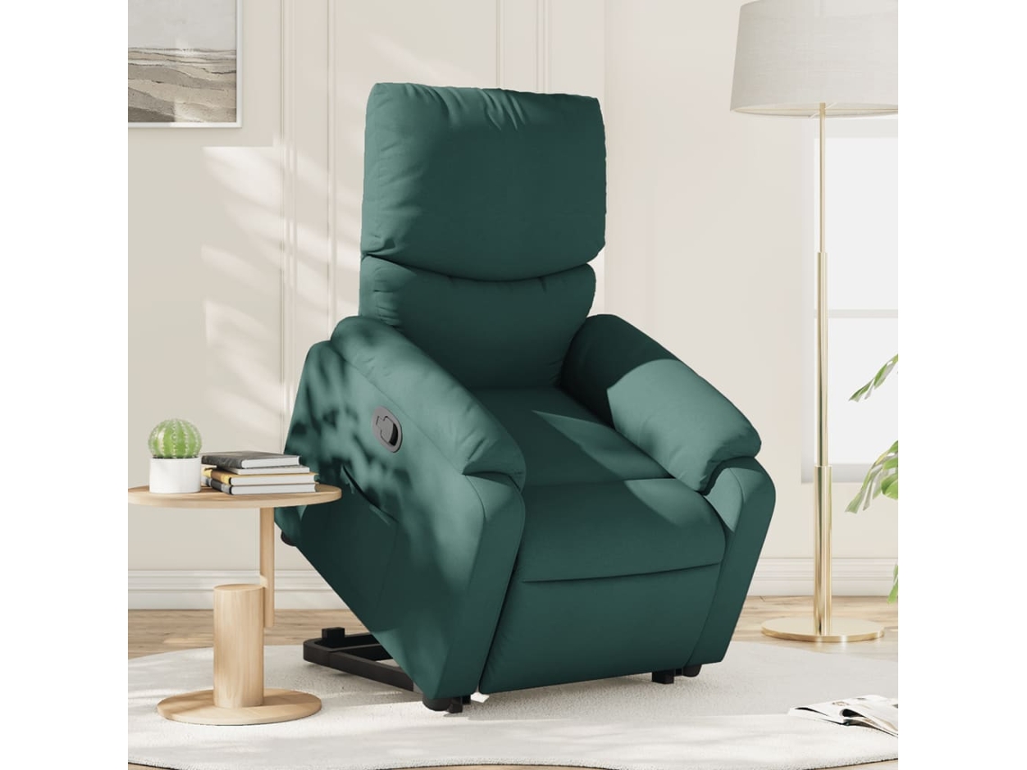 Vidaxl Poltrona Reclinável Elevatória Tecido Verde-escuro