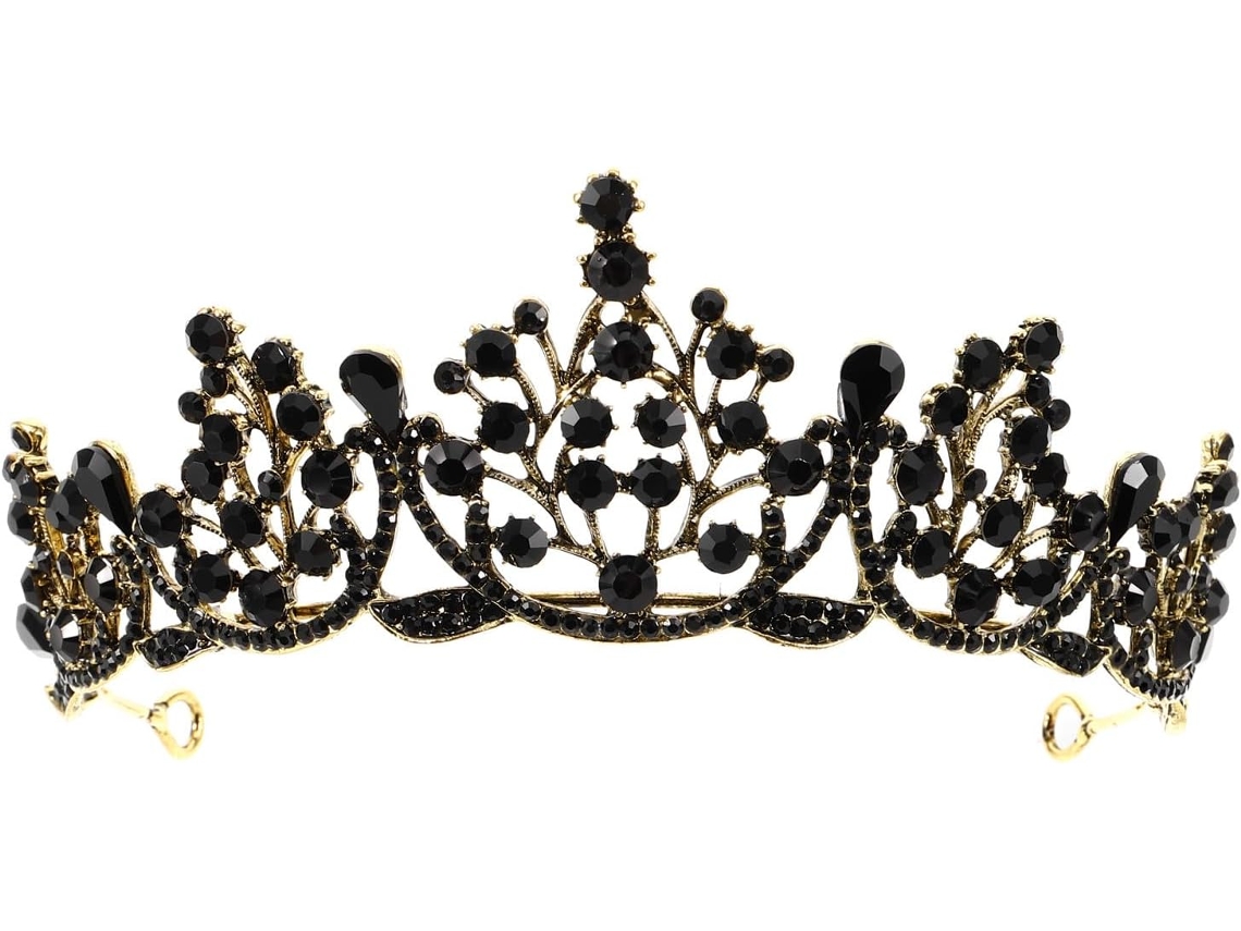 Coroa De Noiva Barroca Preta Em Liga Metálica E Cristal, Acessório Para Cabelo.