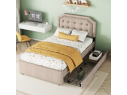 Cama Plana 90x200 Cm Acolchoada Bege Escuro Com Poltrona E Gavetas