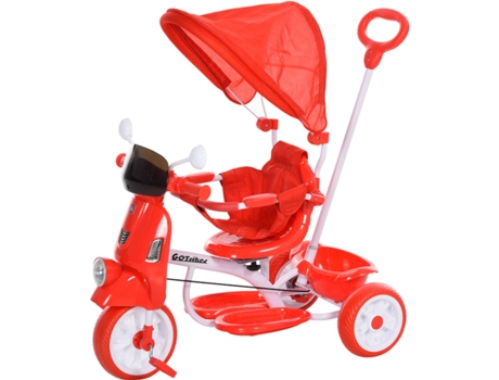 HOMCOM Triciclo infantil com toldo Barreira Apoio para os pés Luz e Música 93x51x94 cm Vermelho