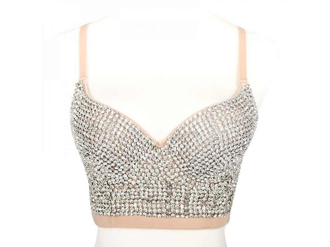 2026-corset Sexy Top Crop Para Mulher Com Renda E Pedras, Brassiere Push Up Com Alças Ajustáveis 38°c Naranja
