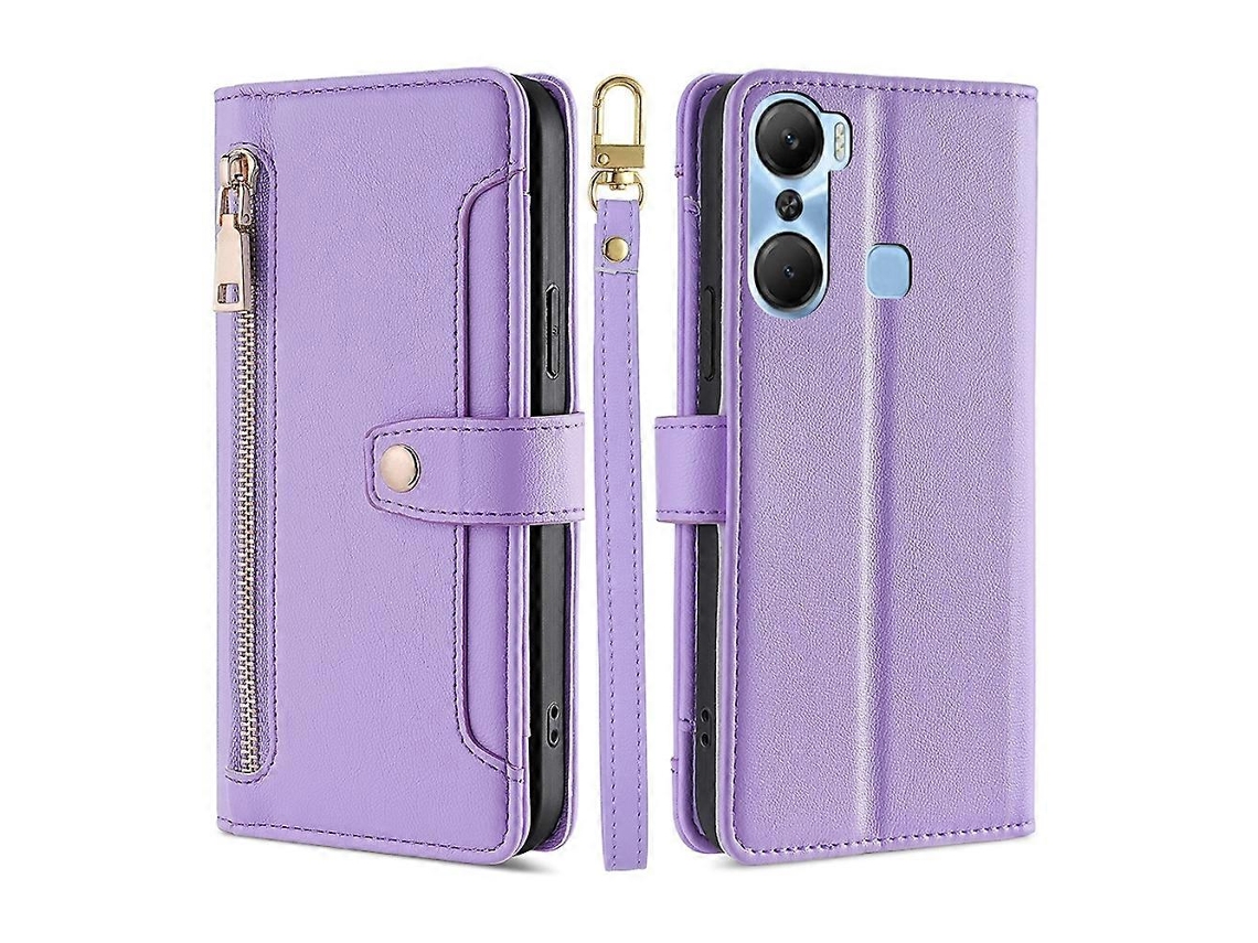 Capa De Celular Carteira Transversal Com Zíper E Textura De Carneiro Para Infinix Hot 12 Pro