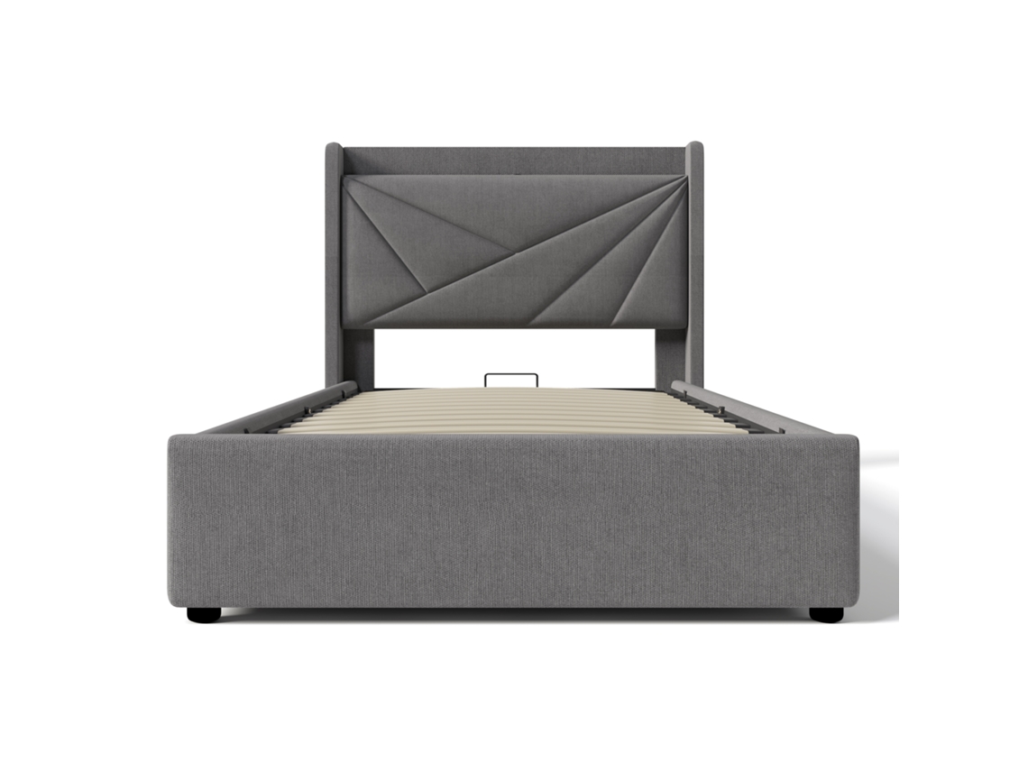 Cama Estofada Solteiro 90x200 com USB, Cabeceira, Colchão, Linho PAPRIKA