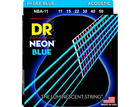 Jogo de Cordas Guitarra Acústica DR K3 Luminescent Neon Blue (.11- .15-.22-.30-.40-.50 - Bronze)