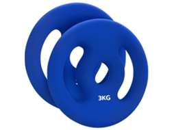 Conjunto Com Dois Discos De Halteres De 3 Kg, Adequados Para Barras De 2,5 Cm De Diâmetro, Com Pegas Metálicas Fáceis De Usar, Na Cor Azul.