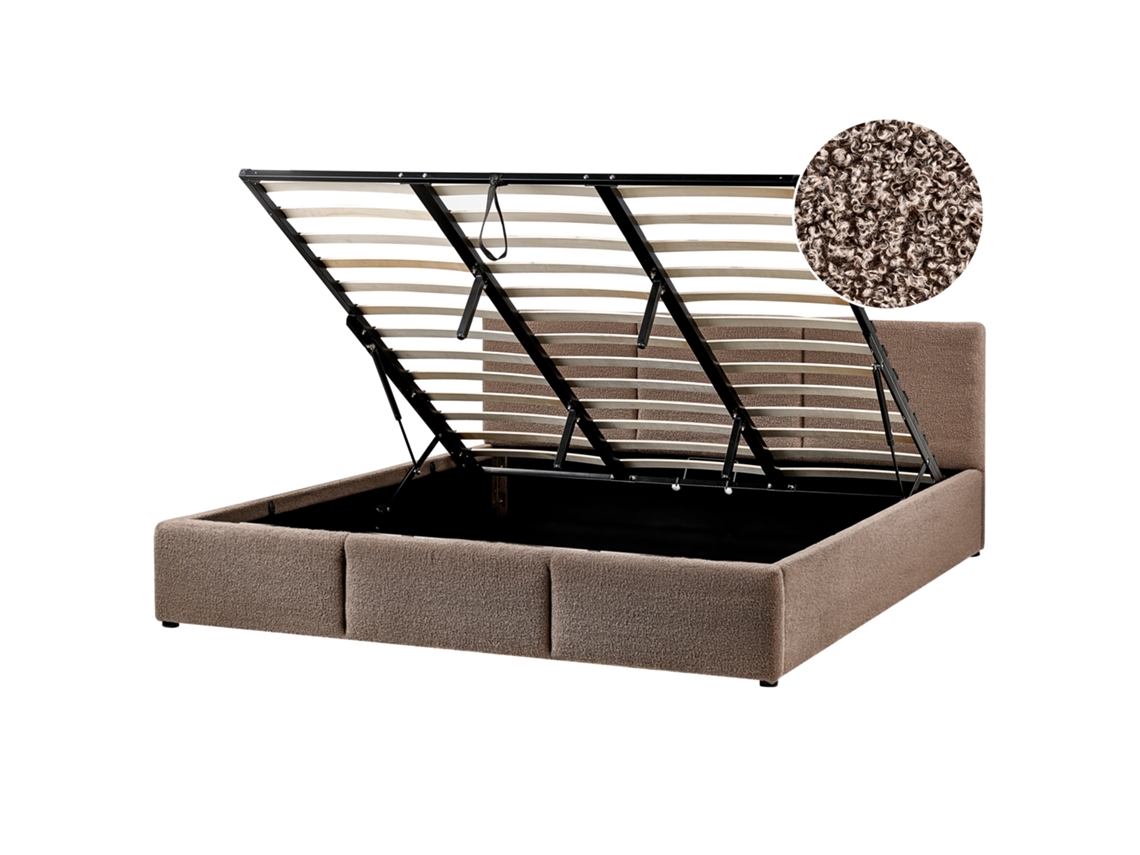 Cama de Casal BELIANI Bousse de Bouclé Taupe 180x200