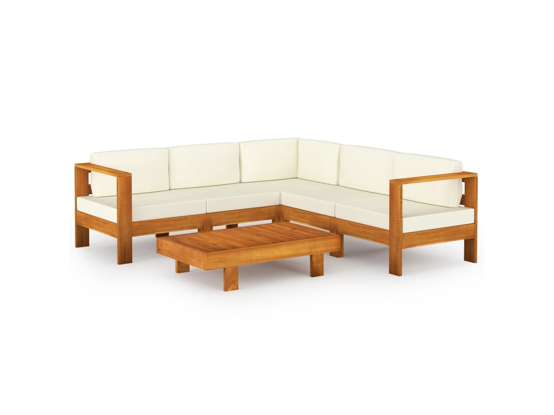 Conjunto 6 lounge de jardim c/ almofadões VIDAXL branco nata acácia