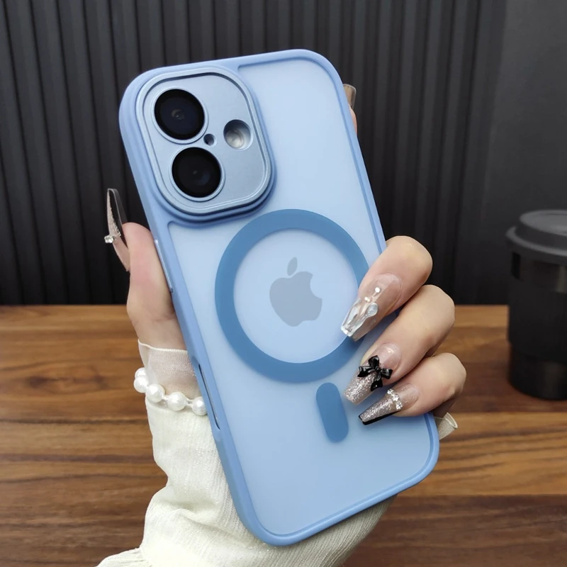 Capa Magnética Fosca Para Iphone 14 (azul Celeste), Com Estrutura E Parte Traseira À Prova De Choque.