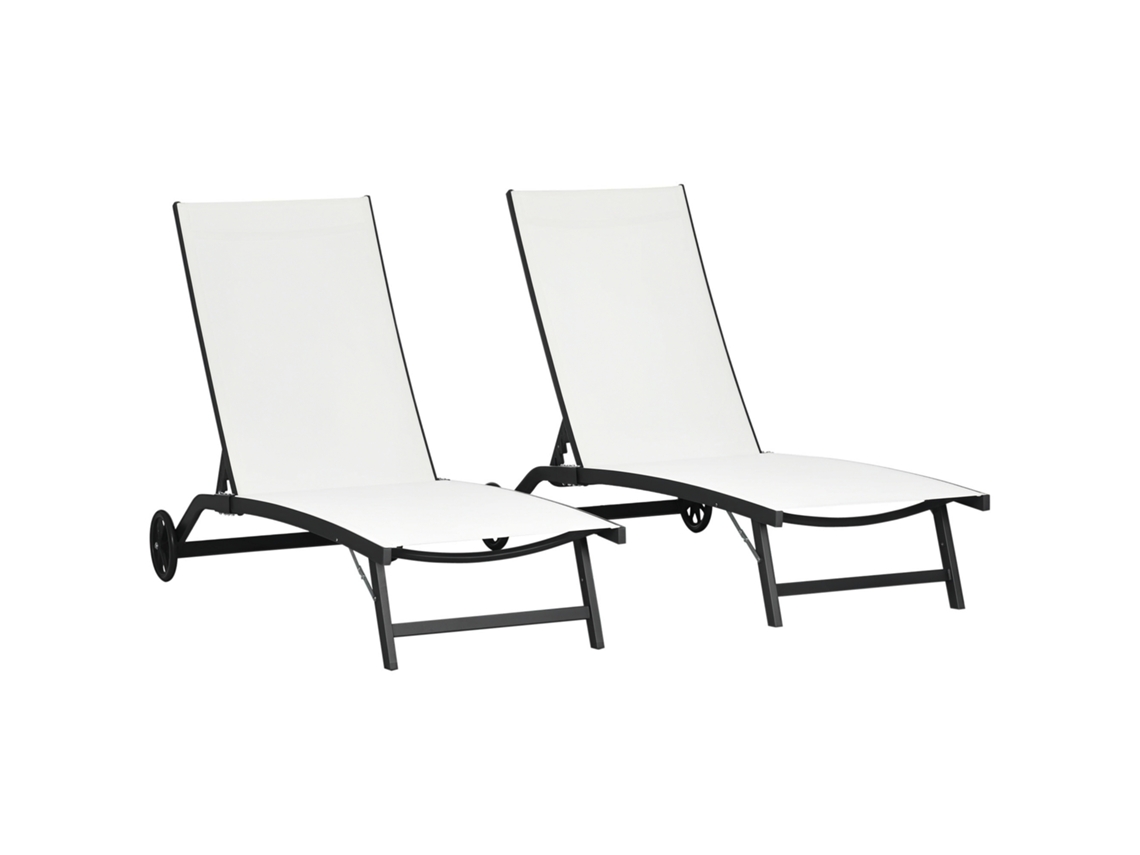 Conjunto de 2 Espreguiçadeiras PROFESIA BOYANG com encosto ajustável, rodas, 165x66x102cm, branco e preto