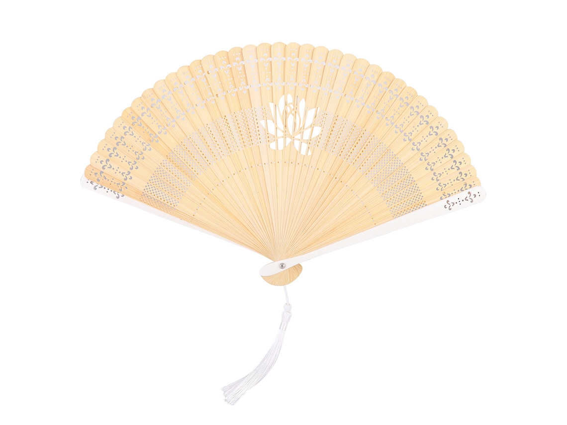 Abanico Plegable De Bambú Con Borla, Herramienta De Enfriamiento Para Días Calurosos De Verano, Decoración Blanca