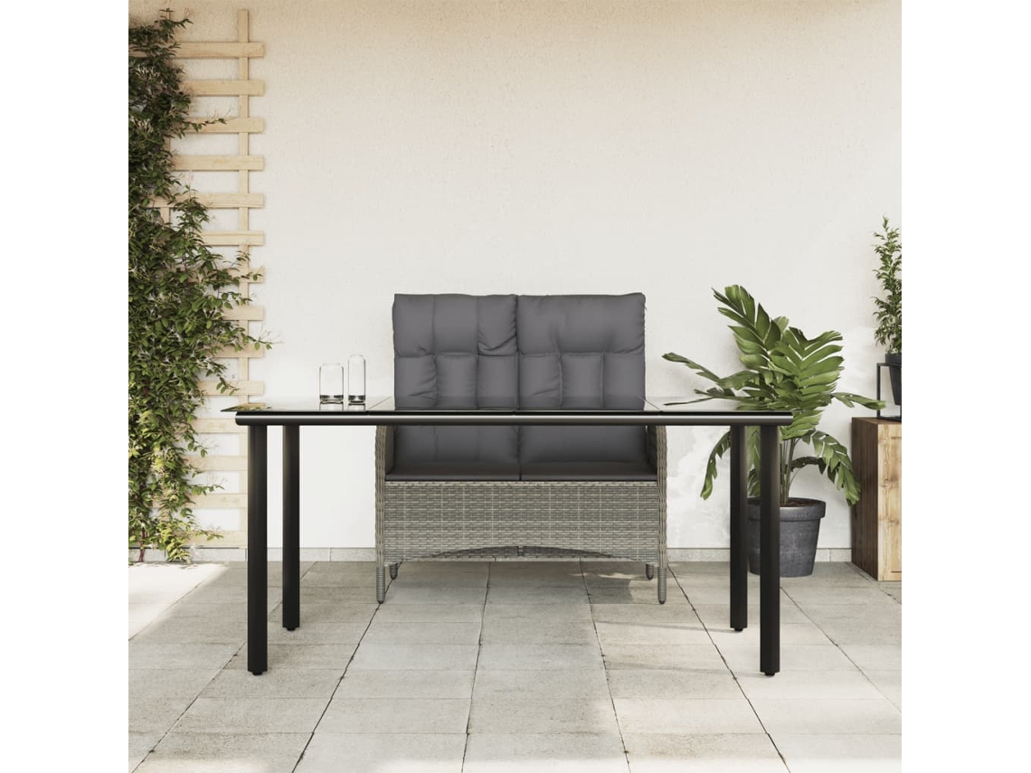 Vidaxl 2 Pcs Conjunto De Jantar P/ Jardim C/ Almofadões Vime Pe Cinza