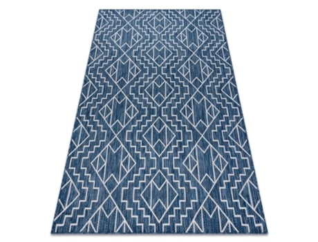 Tapete Sizal Sion Geométrico, Diamantes 21778 Tecido Plano Azul Escuro / Ecru (180 x 270 cm)
