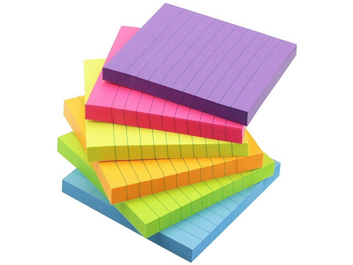 Blocos de Notas Adesivas de 7,6 X 7,6 Cm com Linhas Horizontais, 100 Blocos por Pacote, 6 Pacotes no Total, 100 Blocos por Pacote. MDUG