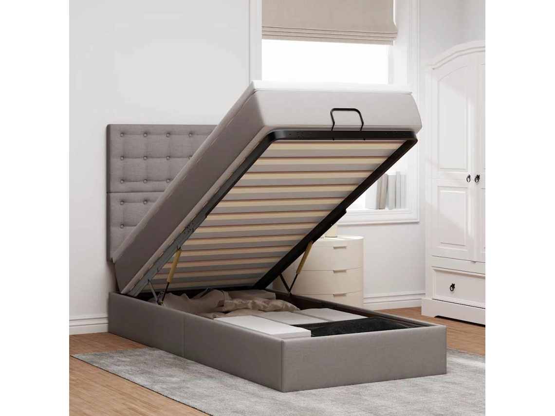Vidaxl Cama Otomana Com Colchão Leds 90x200 Cm Cinza-acastanhado