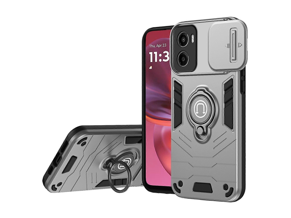 Capa Protetora Para Motorola Moto G05 4g Com Suporte E Camshield, Pctpu, Cinza