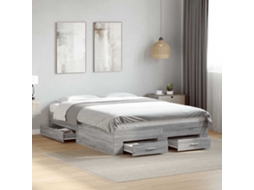 Vidaxl Estrutura De Cama C/ Gavetas Derivados Madeira Cinza Sonoma