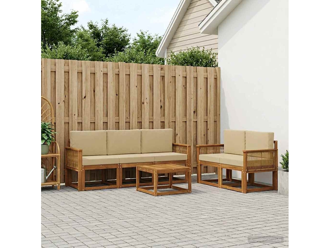 Vidaxl Conjunto De Sofás Para Exterior 6 Pcs Natural E Bege Poliéster