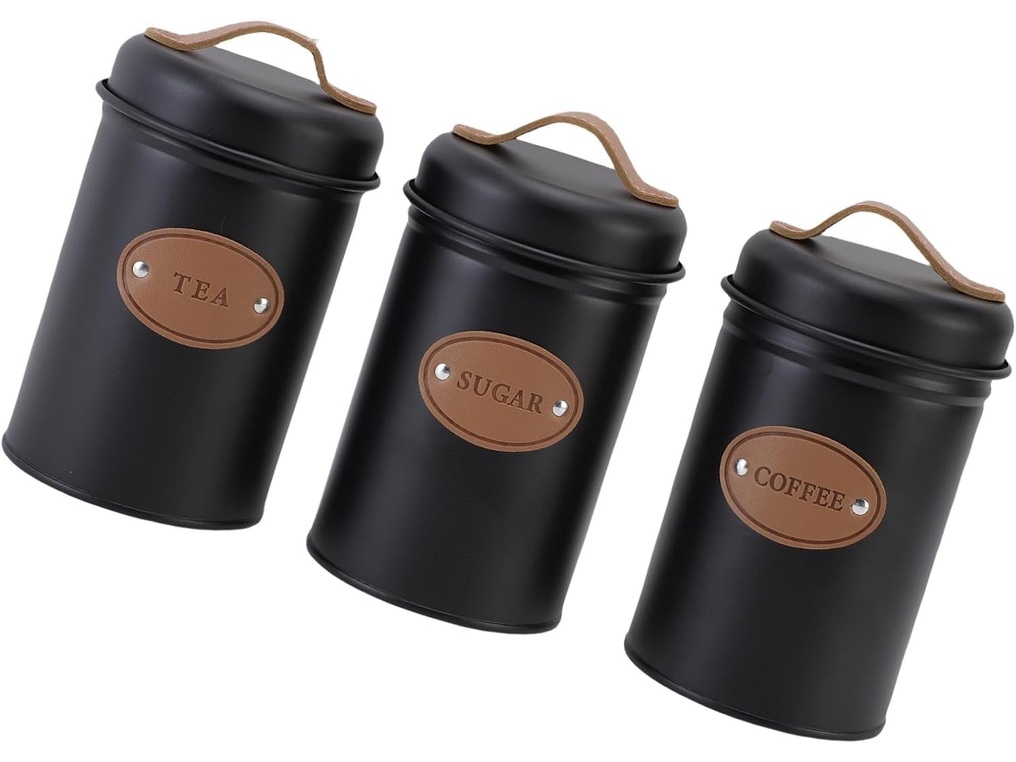 Conjunto De Potes Ferro Selados Com Tampas Couro, Recipientes Herméticos Para Café, Chá, Açúcar, Potes Para Alimentos Na