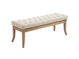 Banco Ramses De Couro Sintético Com Assento Acolchoado E Pernas Leves De Madeira Antiga, Creme 120 Cm Clp
