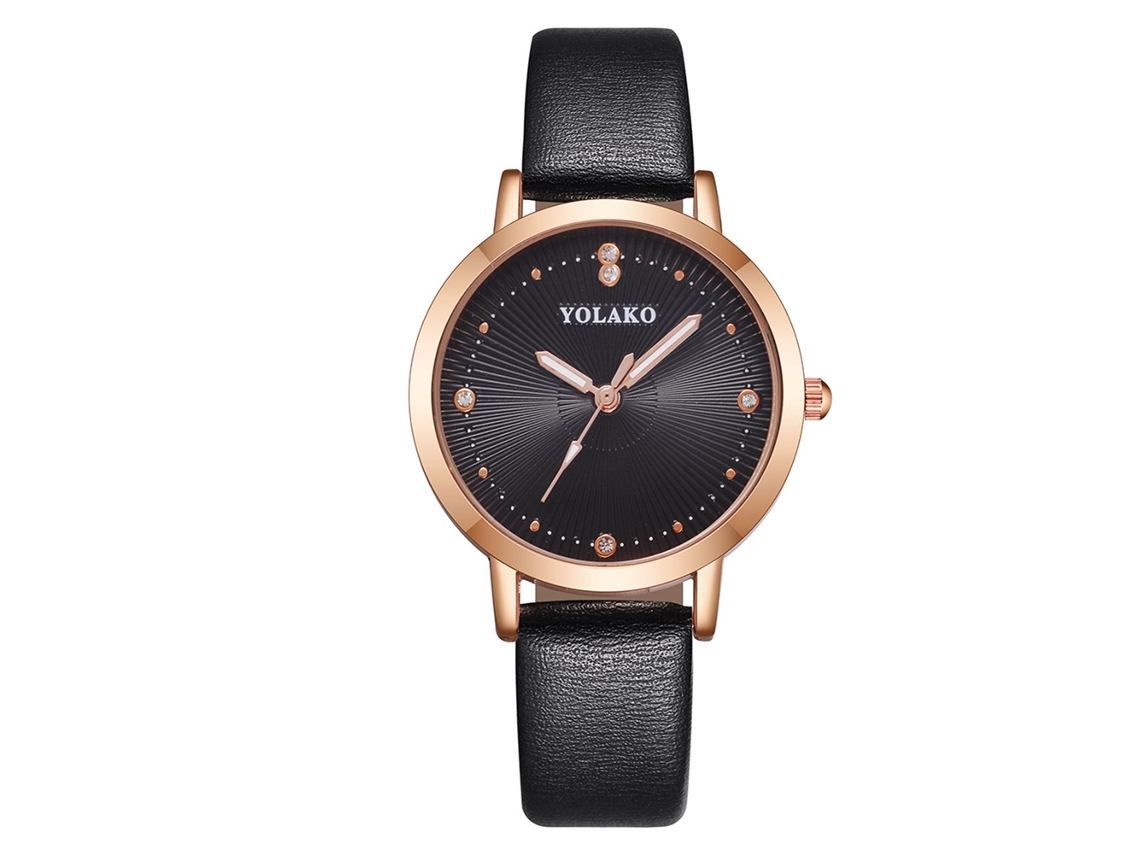 Relógio Feminino Casual de Quartzo com Pulseira de Pu Elegante Moderno e Simples Preto
