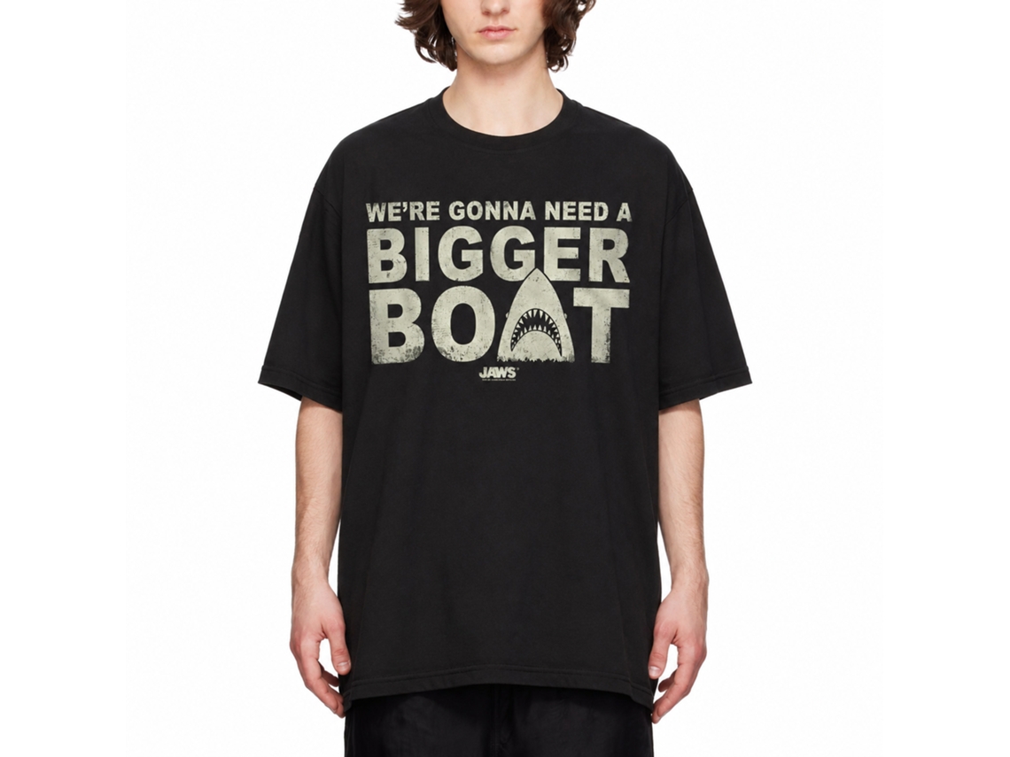 Rockinstone Jaws Movie Bigger Boat Black Adult T-shirt Size:xxl