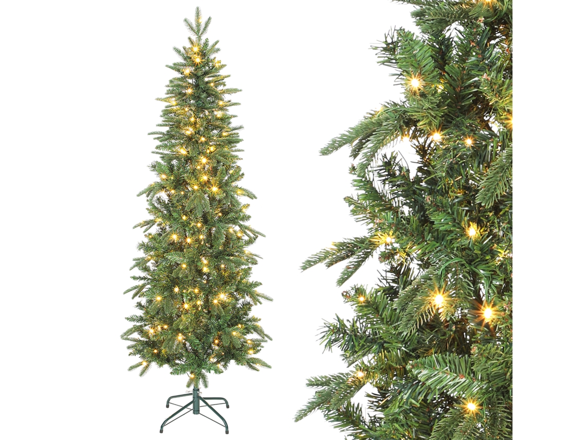 Árvore De Natal Artificial De 180 Cm, Modelo Esguio, Com 200 Luzes, 8 Modos De Iluminação, 605 Ramos Na Cor Verde.