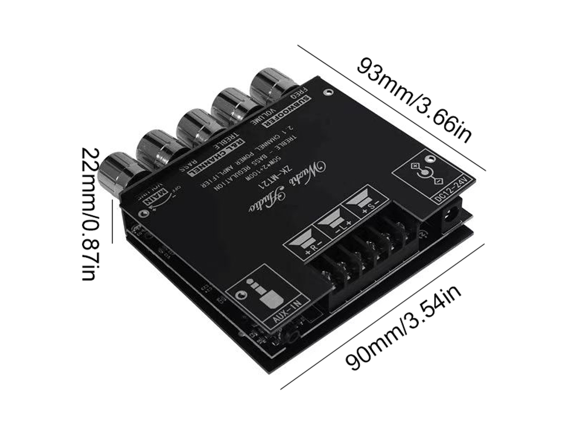 Módulo Amplificador De Áudio Mt21: 2.1 Canais, Bt/aux, Alto Poder (20-100w) Para Trombetas