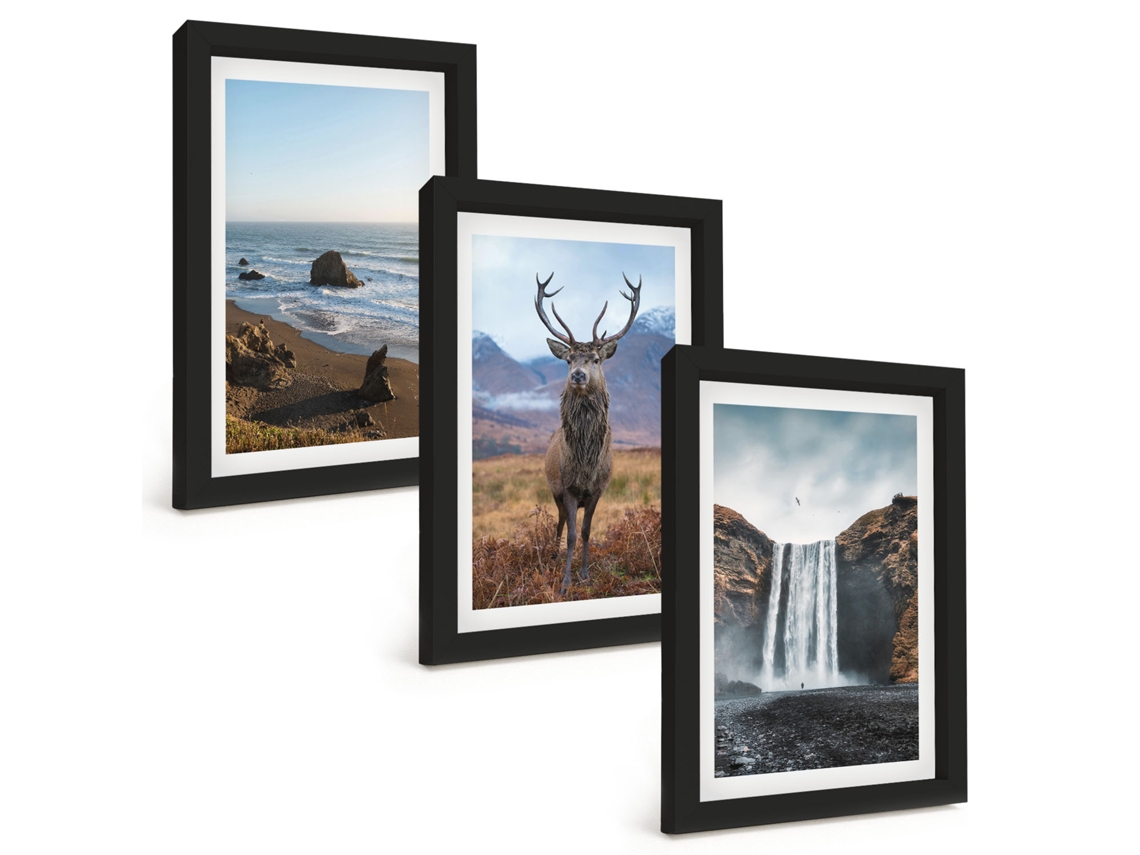 Composição De Quadros Paisagens De Montanha Com Cachoeira Espelharte (3 Peças 20x30 Cm)