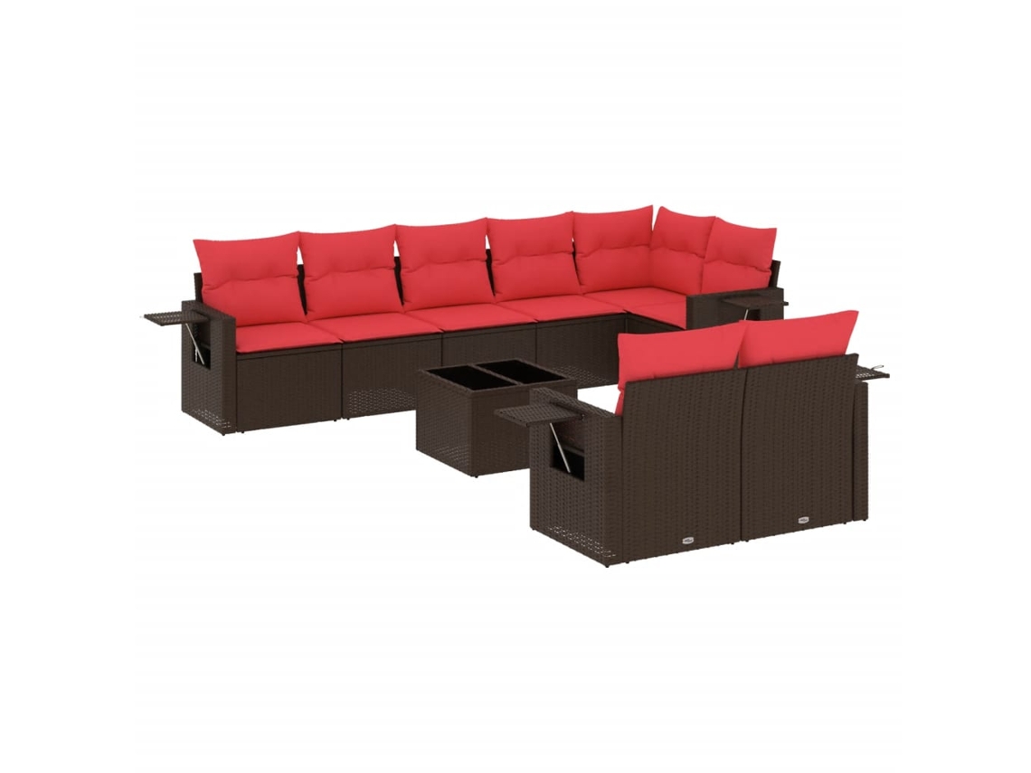 Conjunto de Sofá de Jardim com 9 Peças e Almofadas em Rattan Sintético Marrom MAISON EXCLUSIVE