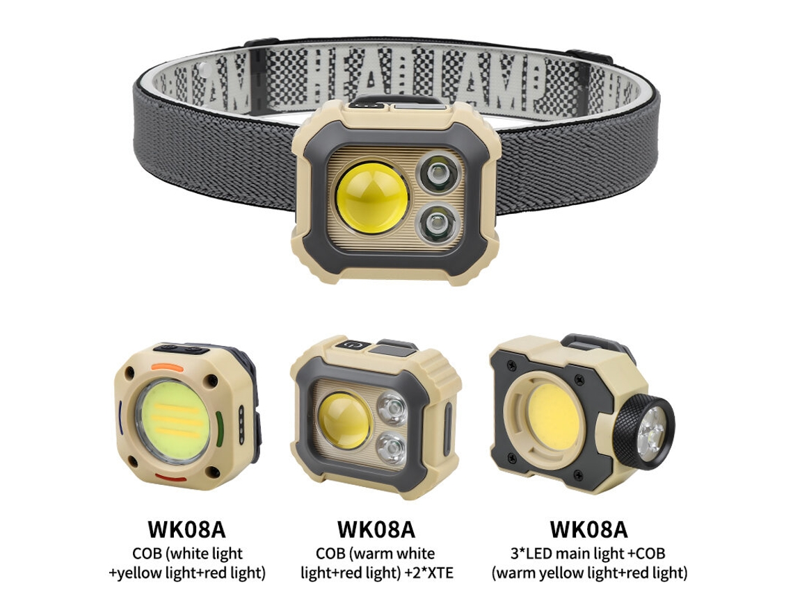 Wk08abikight Lanterna Cabeça Multiângulo Cob Visor Eletrônico Temperatura Cor Ajustável Trabalho Magnética Ip Pesca Reparos Leitura