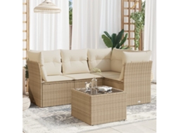 Vidaxl 5 Pcs Conjunto De Sofás P/ Jardim Com Almofadões Vime Pe Bege