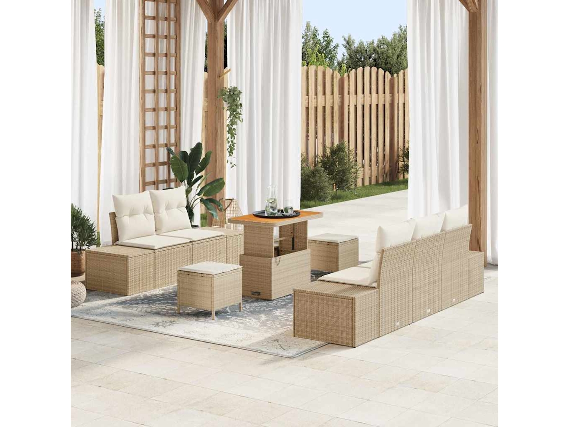 Vidaxl Conjunto De Sofá De Jardim Com Almofada 8 Pcs Bege Vime Pe