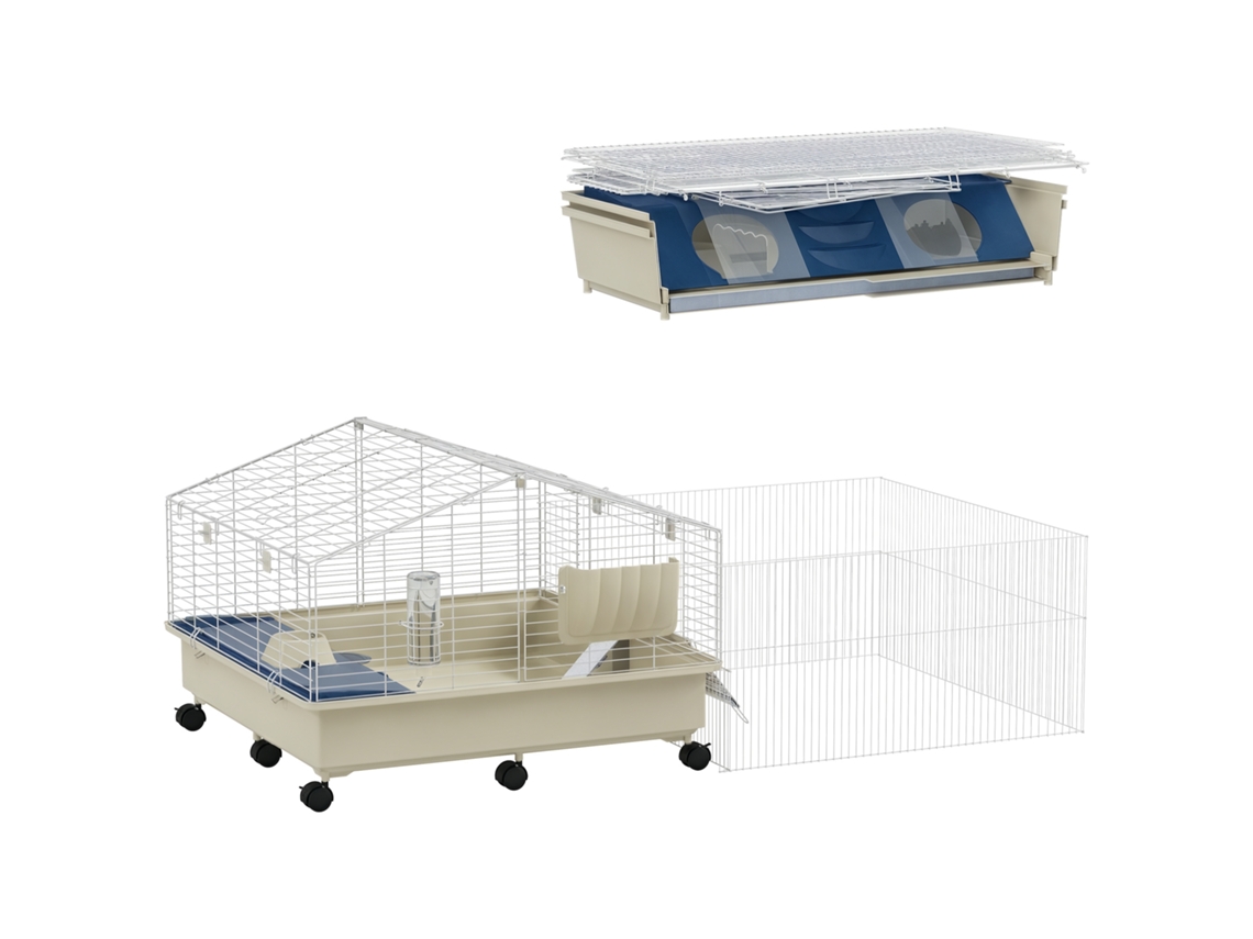 Gaiola para Pequenos Animais. Varanda. Rampa. Comedouro. Garrafa de Água. Design de 2 Níveis. Branco Ge