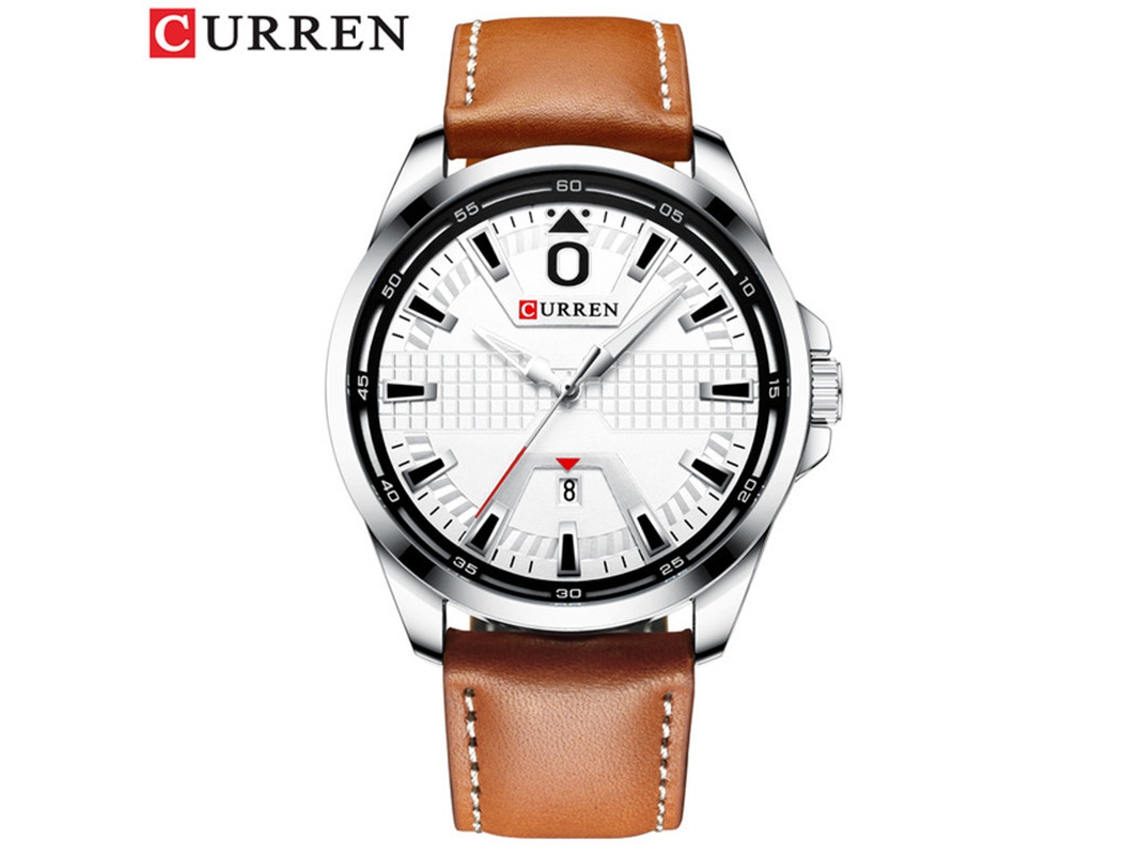 Relógio de Quartzo MDUG À Prova D'água com Pulseira de Couro Marrom e Branco, Masculino de Negócios