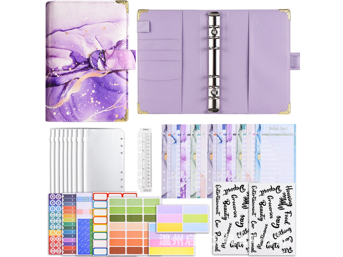 A6 Color Print Textured Macaron Style Pu Leather Budget Planner Cash Ledger Refillable Notebook Luxury Gift Set Lavender