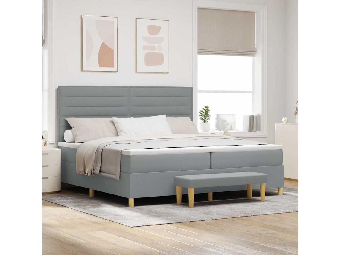 Vidaxl Cama Box Com Colchão Cinzento-claro 200 X 200 Cm Tecido