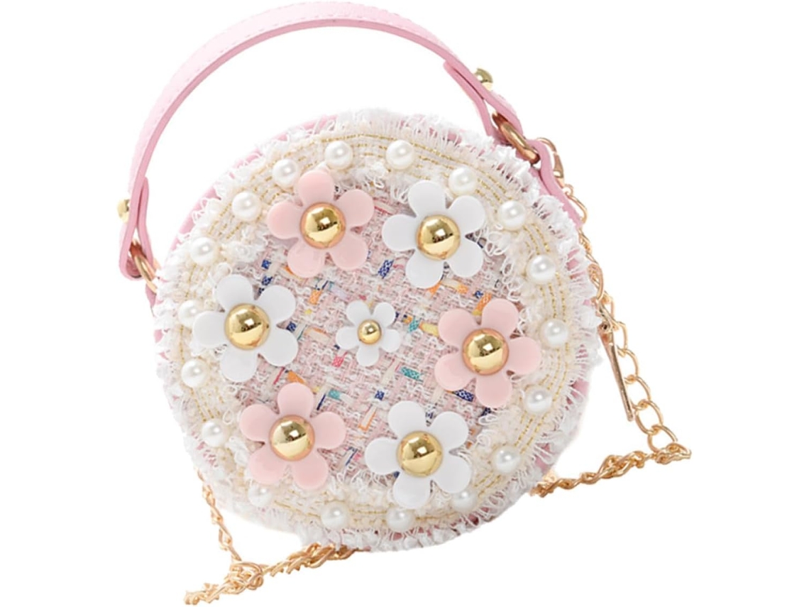 Bolsa De Ombro Leve Em Algodão E Linho Para Meninas Com Corrente, Bolsa Redonda Floral Para Uso Diário Ou