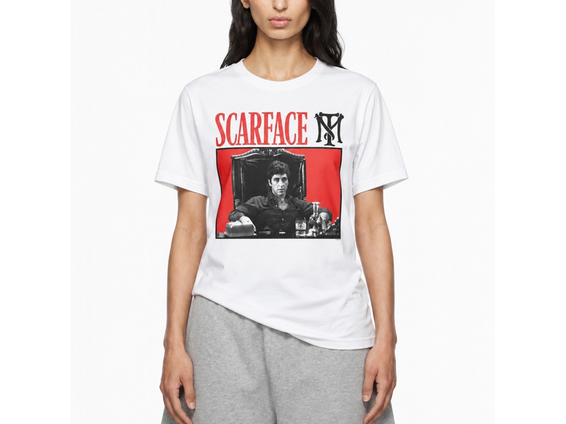 Rockinstone Scarface Movie Red Background White Adult T-shirt Size:s