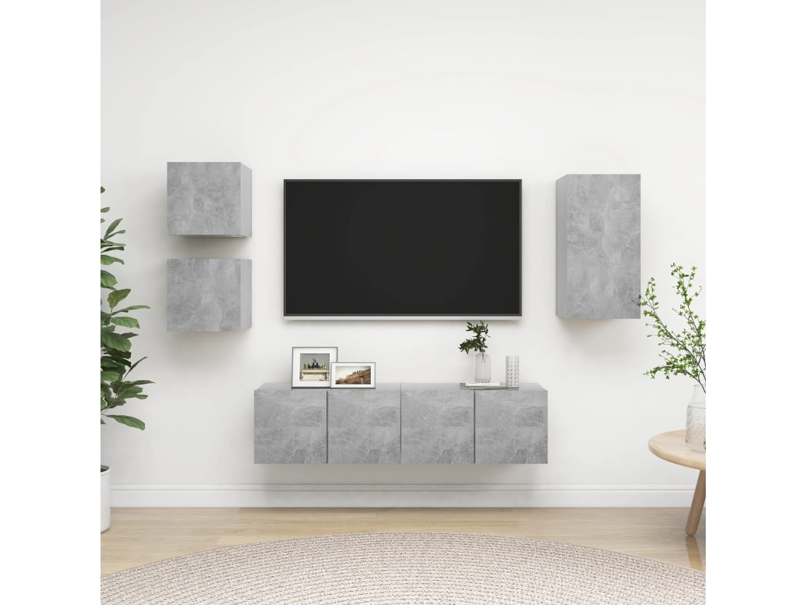 Vidaxl 5 Pcs Conjunto De Móveis De Tv Derivados Madeira Cinza Cimento