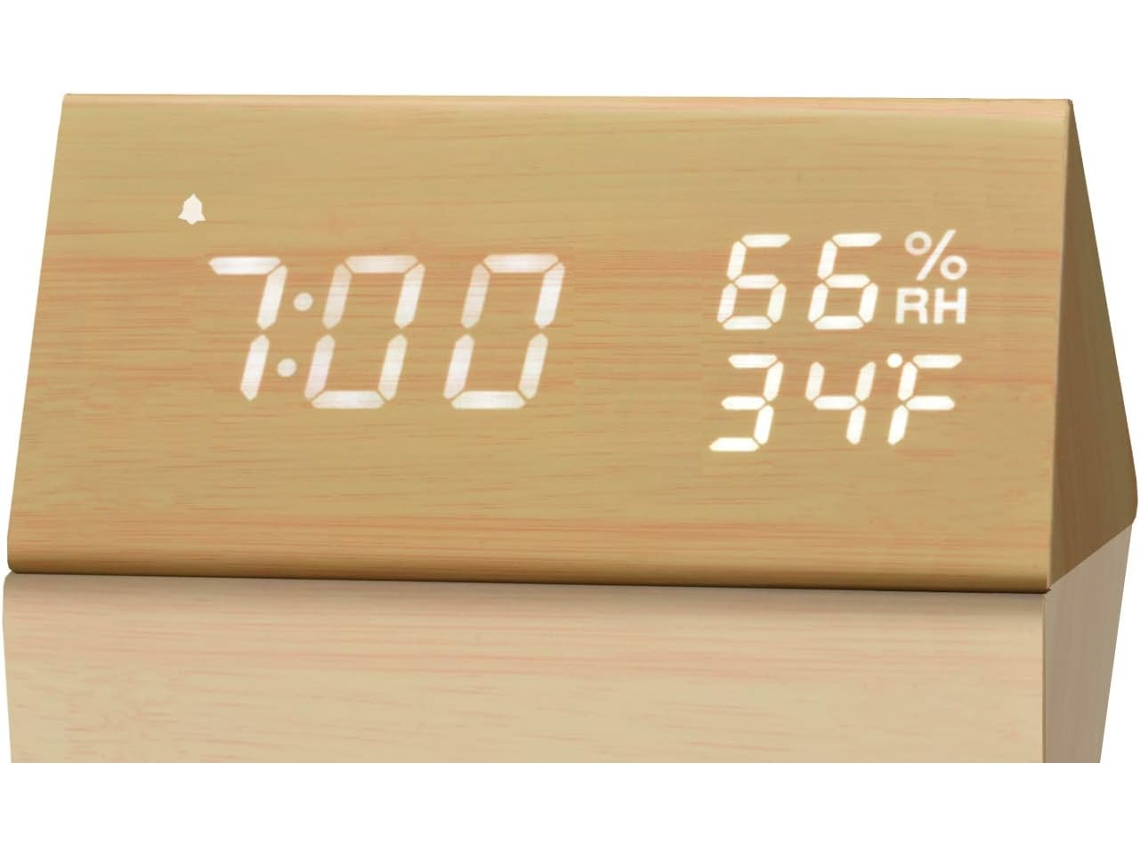 Despertador Digital, Com Visor Eletrônico De Horas Em Led, Em Madeira Slowmoose