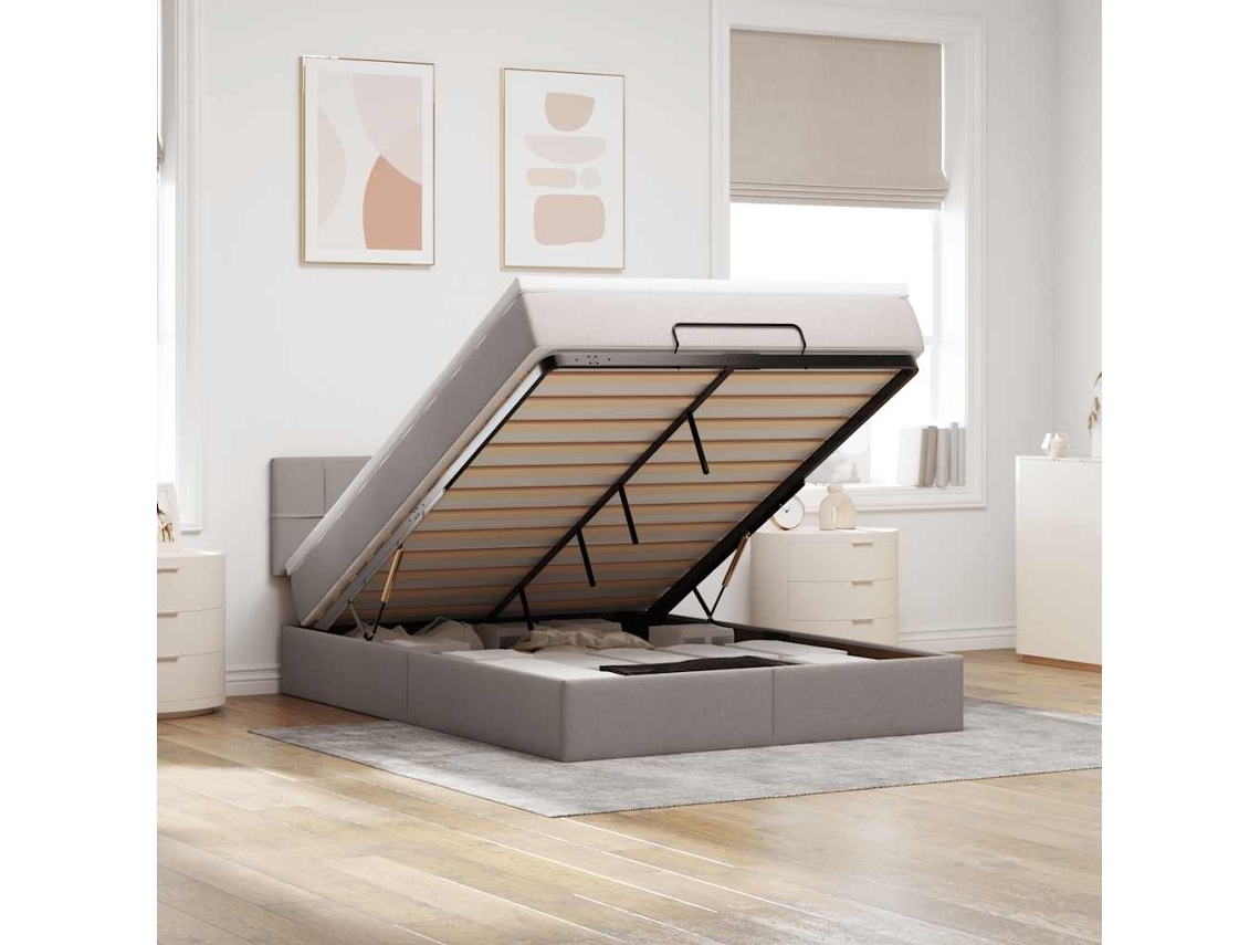 Vidaxl Cama Otomana Com Colchão 140x200 Cm Tecido Cinza